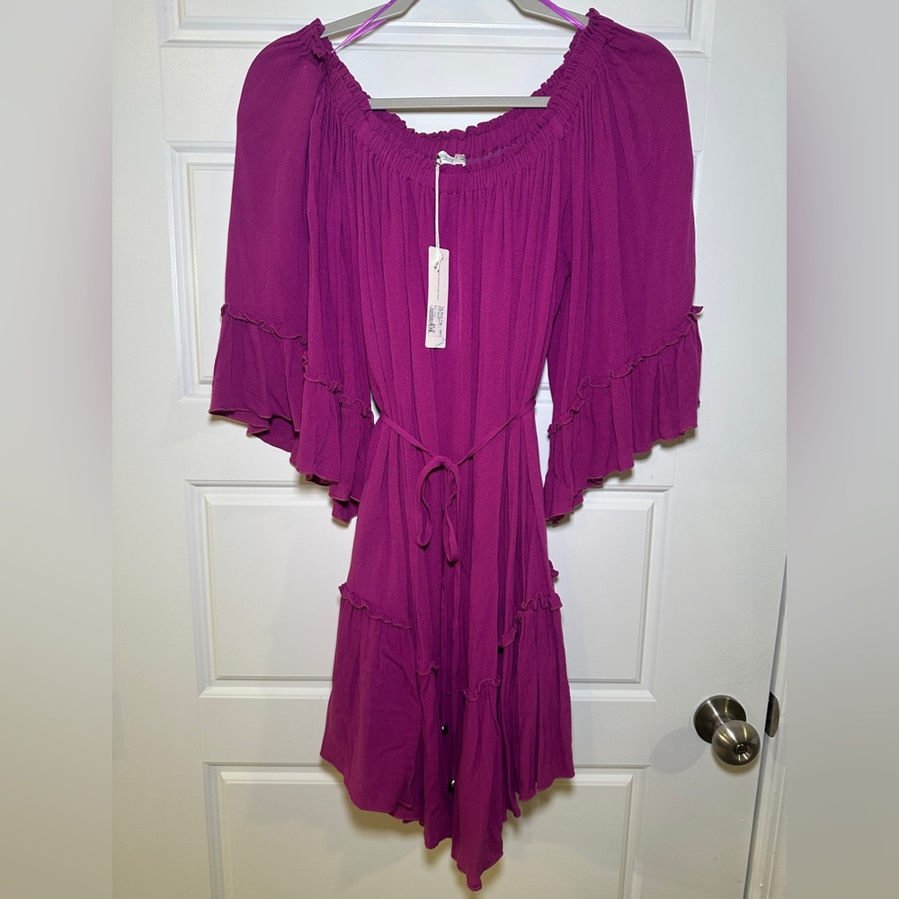Off the Shoulder Fuchsia Long Sleeve Dress